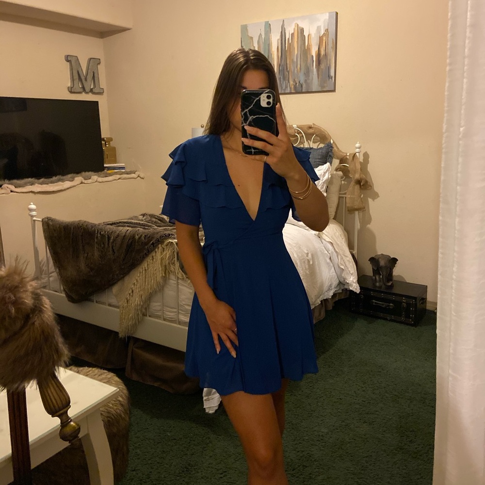 Blue Ruffle Wrap Dress